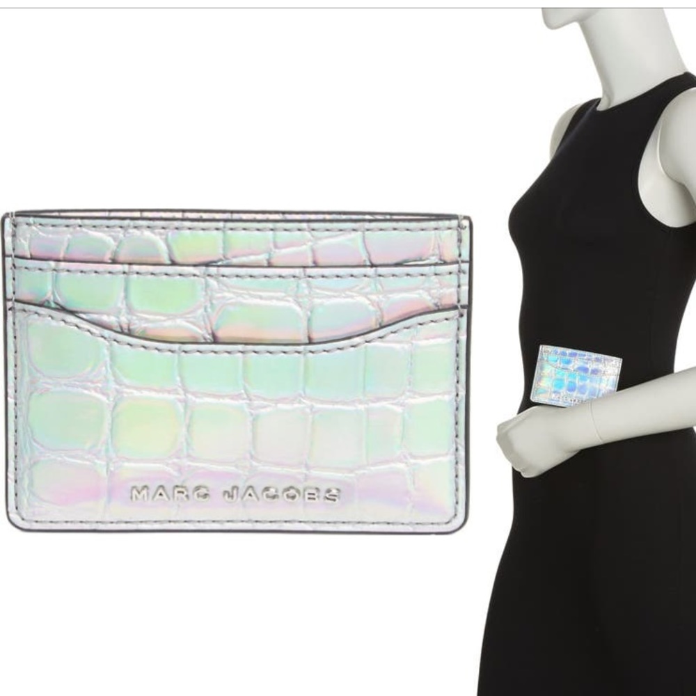 Marc Jacobs Silver holographic crocodile leather card case, NWT - Picture 2 of 7